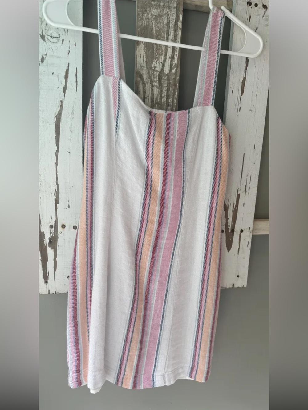 Striped Linen-Blend Sundress in White, Pink & Peach